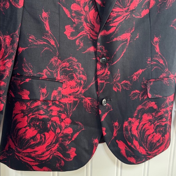 NWT JF J.Ferrar Red and Black Floral Blazer Mens 42 Short - Picture 3 of 9